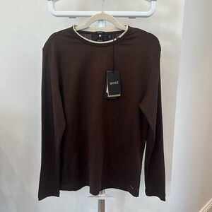 BOSS long sleeve jersey brown shirt size small NEW